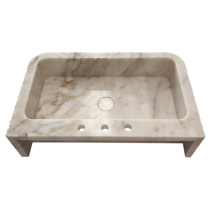 Calacatta Gold Marble Fluted Wall Mount Bathroom Vanity Sink 18x30