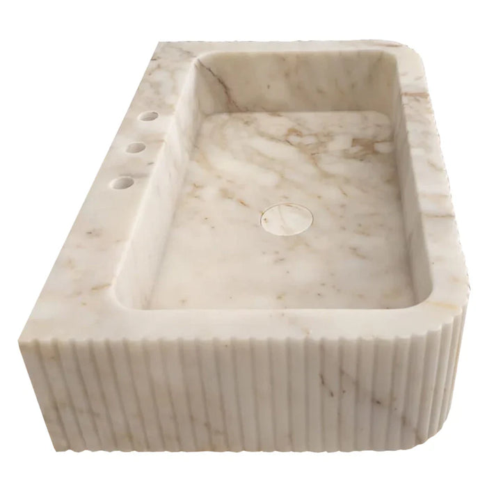 Calacatta Gold Marble Fluted Wall Mount Bathroom Vanity Sink 18x30