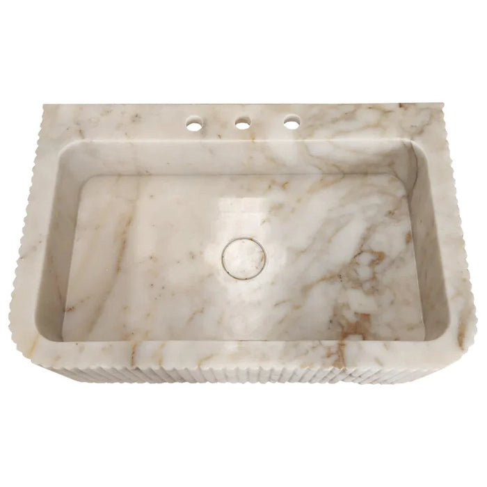 Calacatta Gold Marble Fluted Wall Mount Bathroom Vanity Sink 18x30
