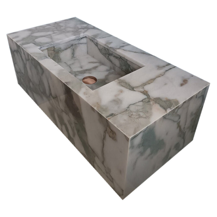 Calacatta Verde Marble Rectangular Wall-mount Bathroom Sink with 10" Backsplash NTRVS195