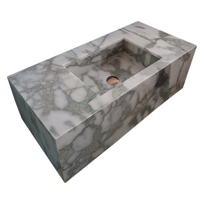 Calacatta Verde Marble Rectangular Wall-mount Bathroom Sink with 10" Backsplash NTRVS195