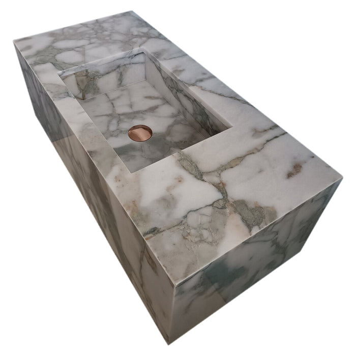 Calacatta Verde Marble Rectangular Wall-mount Bathroom Sink with 10" Backsplash NTRVS195