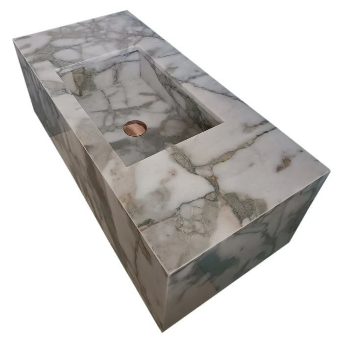 Calacatta Verde Marble Rectangular Wall Mount Bathroom Sink 34x16