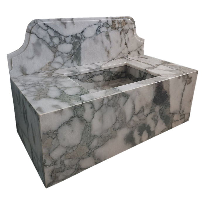 Calacatta Verde Marble Rectangular Wall-mount Bathroom Sink with 10" Backsplash NTRVS195