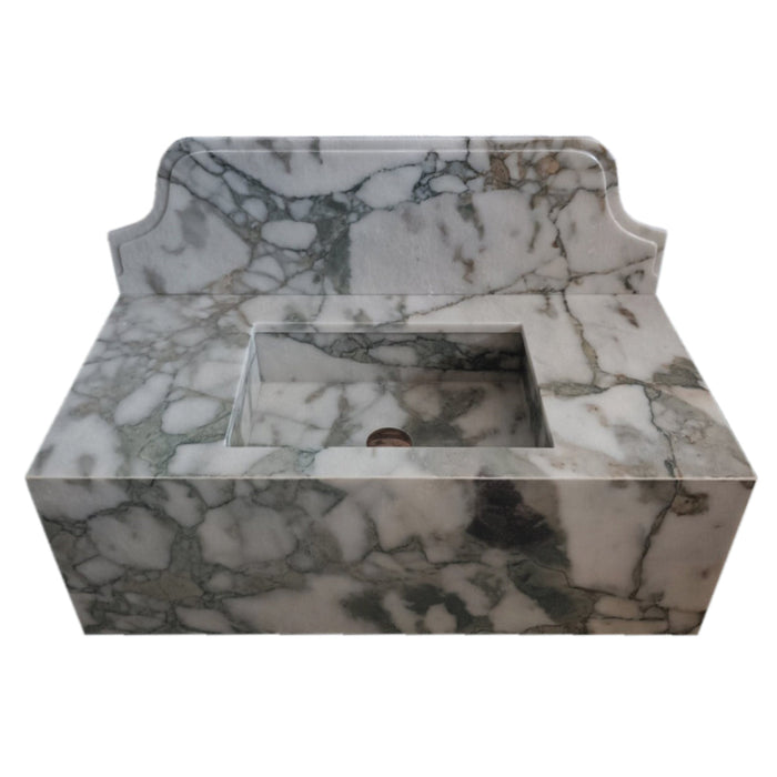 Calacatta Verde Marble Rectangular Wall-mount Bathroom Sink with 10" Backsplash NTRVS195