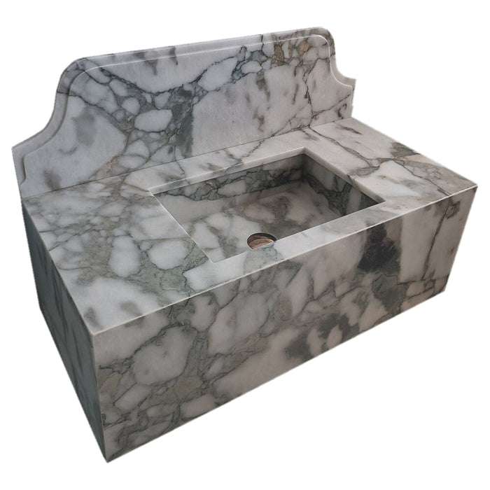 Calacatta Verde Marble Rectangular Wall-mount Bathroom Sink with 10" Backsplash NTRVS195