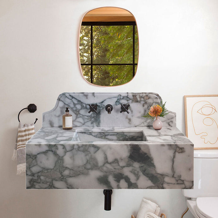 Calacatta Verde Marble Rectangular Wall-mount Bathroom Sink with 10" Backsplash NTRVS195