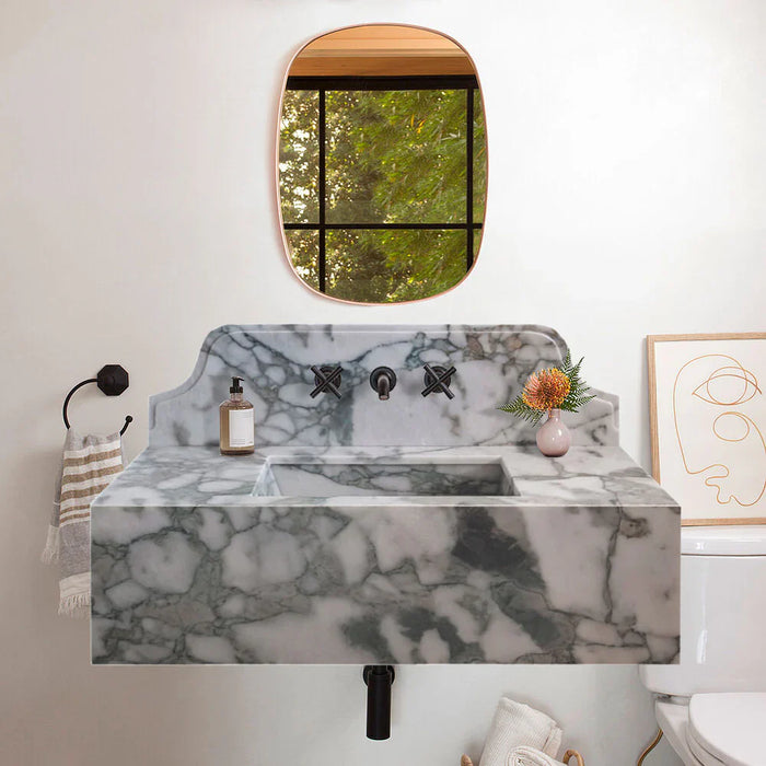 Calacatta Verde Marble Rectangular Wall Mount Bathroom Sink 34x16