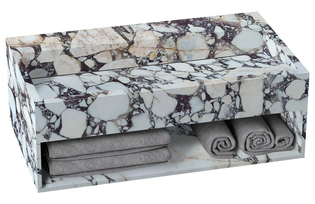 Calacatta Viola Marble Wall Mount Bathroom Sink 40 Inch - Hidden Drain With Storage