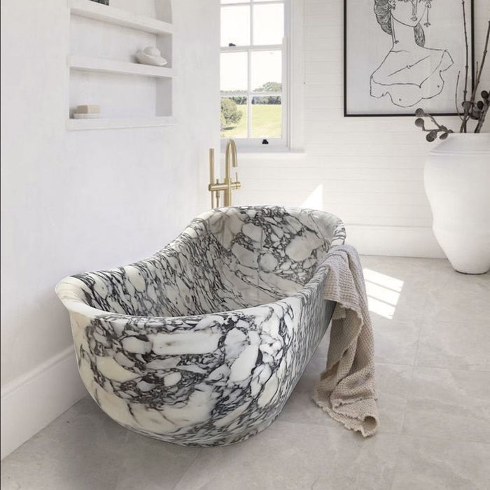 Calacatta Viola Bathtub Hand-carved from Solid Marble Block NTRVS216