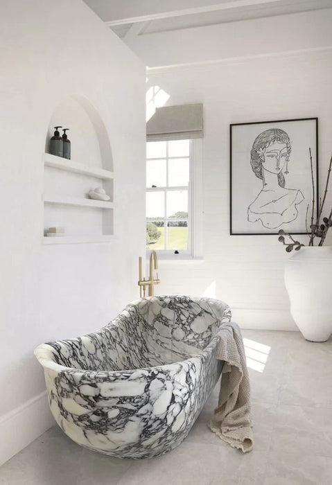 Calacatta Viola Marble Bathtub - Hand Carved Soaking 34x70x26