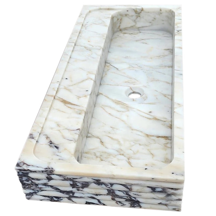 Calacatta Viola Gold Marble Wall-mount Bathroom Sink Horizontal Fluted NTRVS161