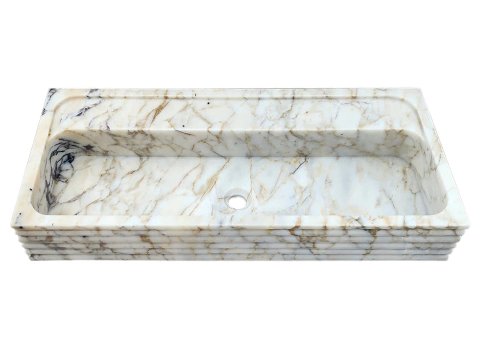 Calacatta Viola Gold Marble Wall-mount Bathroom Sink Horizontal Fluted NTRVS161