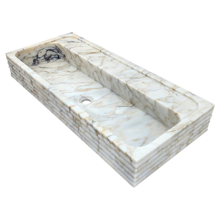 Calacatta Viola Gold Marble Wall-mount Bathroom Sink Horizontal Fluted NTRVS161