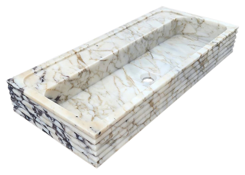 Calacatta Viola Gold Marble Wall-mount Bathroom Sink Horizontal Fluted NTRVS161