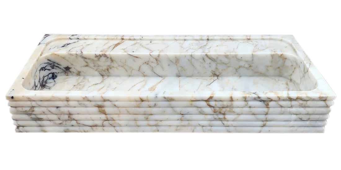 Calacatta Viola Gold Marble Wall-mount Bathroom Sink Horizontal Fluted NTRVS161