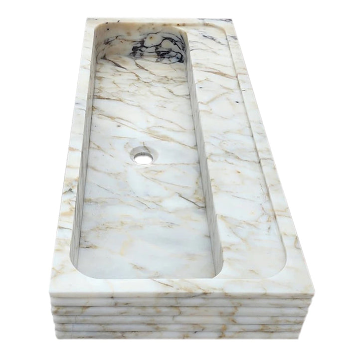 Calacatta Viola Gold Marble Wall-mount Bathroom Sink Horizontal Fluted NTRVS161