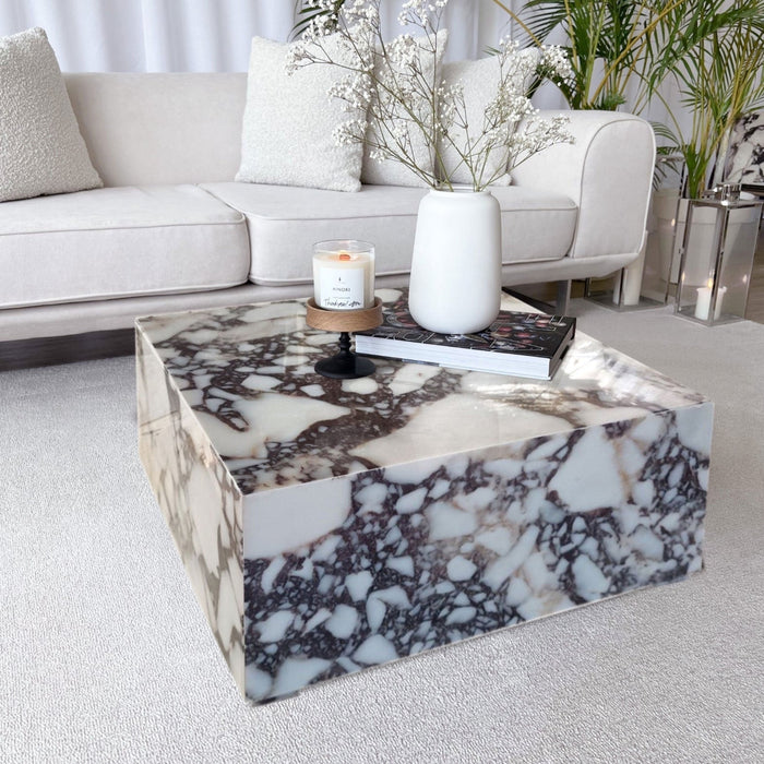 Calacatta Viola Marble Rectangular Prism Block Design Coffee Table MSCV2424P