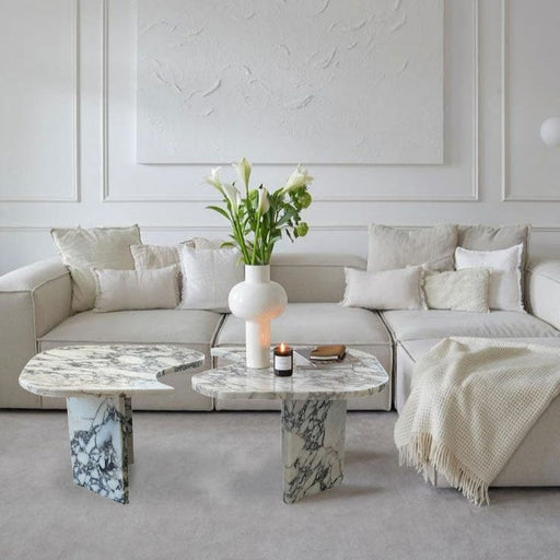 Calacatta Viola Marble Designer Coffee Table Polished Set of 2 gray rug and L shape corner set
