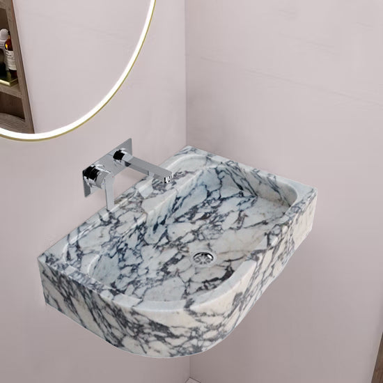 Calacatta Viola Marble Wall Mount Corner Sink 16x24 - Hand Carved