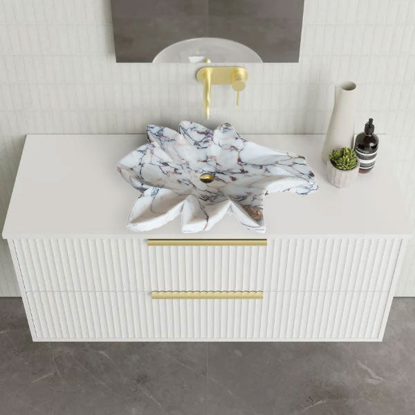 Calacatta Viola Marble Handcrafted Vessel Sink Honed Leaf Design Bathroom Vanity