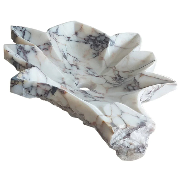 Calacatta Viola Marble Handcrafted Vessel Sink Honed Leaf Design Bathroom Vanity