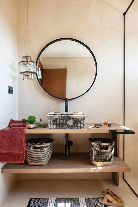 Calacatta Viola Marble Wall-Mount Square Fluted Bathroom Sink (W)16" (L)16" (H)6"