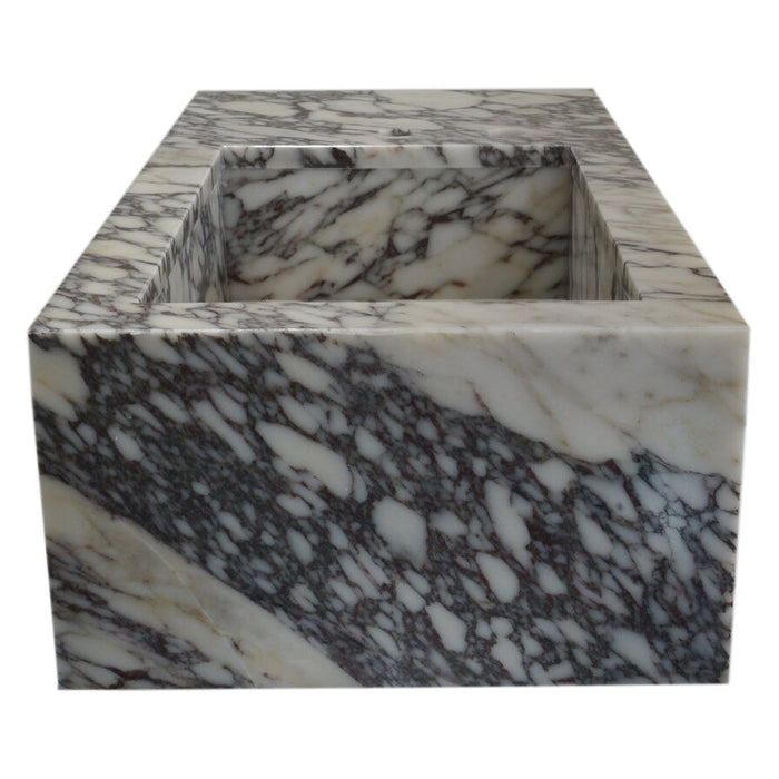 Calacatta Viola Marble Rectangular Wall-mount Bathroom Sink Side Faucet Holes NTRVS177