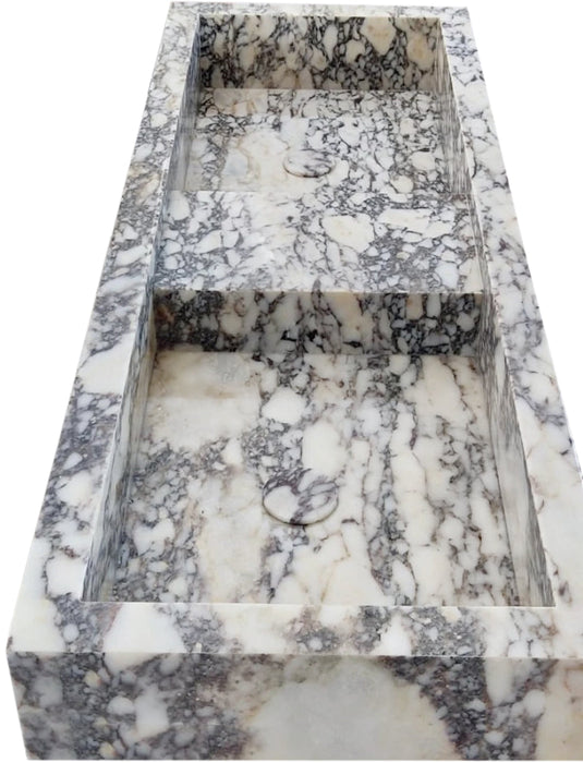 Calacatta Viola Marble Double Bathroom Sink 19x53x6 Polished