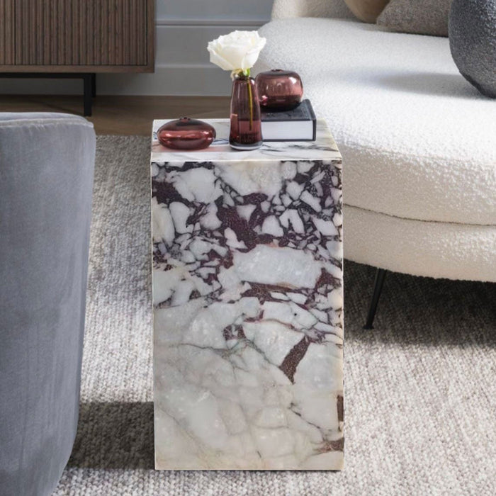 Calacatta Viola Marble Cube Design Plinth End/Side Table, Nightstand Polished STCV141424P