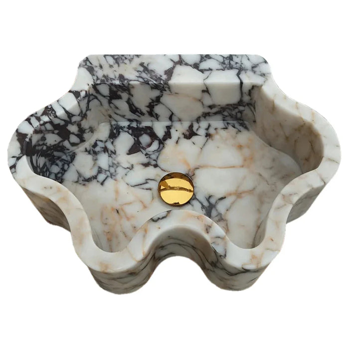 Calacatta Viola Marble Wall Mount Bathroom Sink - Wavy Edge 16x21x6