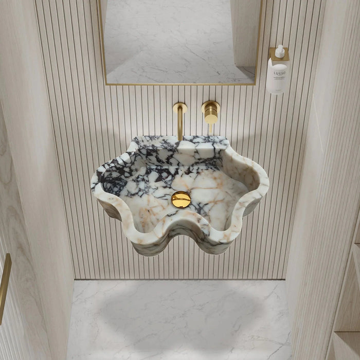 Calacatta Viola Marble Wall Mount Bathroom Sink - Wavy Edge 16x21x6