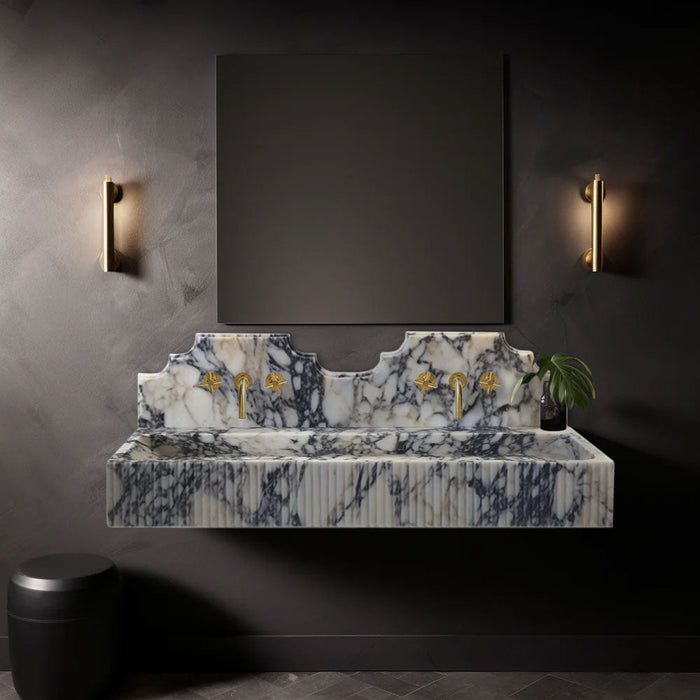 Calacatta Viola Marble Bathroom Sink - Wall-mount Fluted 20x55