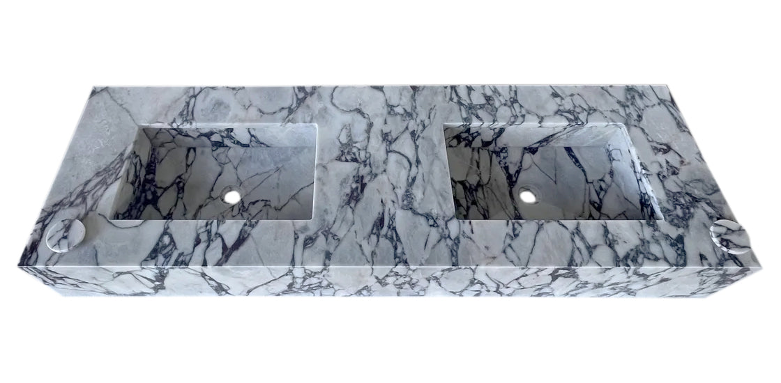 Calacatta Viola Handcrafted Marble Double Sink Vanity 67 Inch - White Gray Veining
