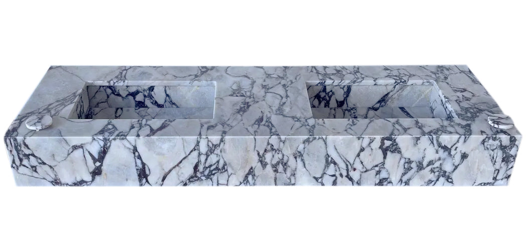 Calacatta Viola Handcrafted Marble Double Sink Vanity 67 Inch - White Gray Veining