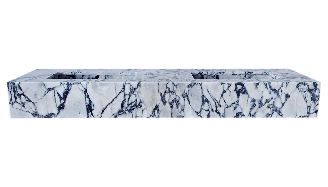 Calacatta Viola Handcrafted Marble Double Sink Vanity 67 Inch - White Gray Veining