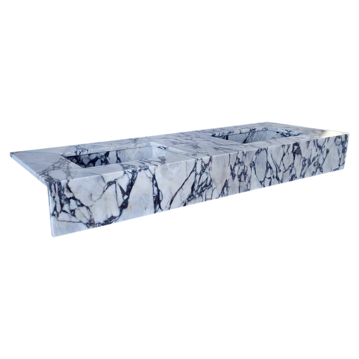 Calacatta Viola Handcrafted Marble Double Sink Vanity 67 Inch - White Gray Veining