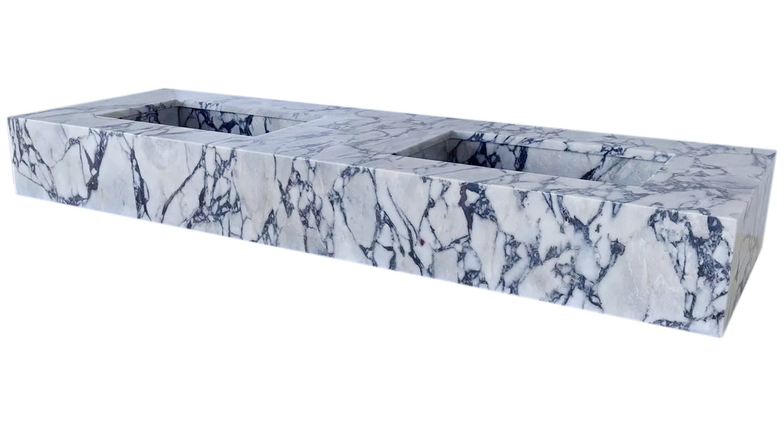 Calacatta Viola Handcrafted Marble Double Sink Vanity 67 Inch - White Gray Veining