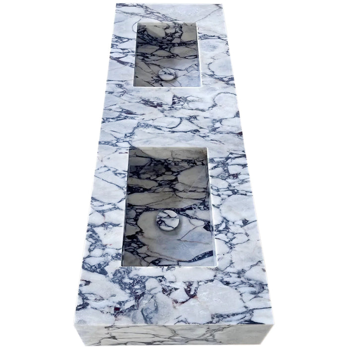 Calacatta Viola Handcrafted Marble Double Sink Vanity 67 Inch - White Gray Veining
