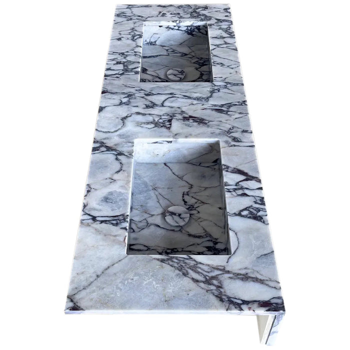 Calacatta Viola Handcrafted Marble Double Sink Vanity 67 Inch - White Gray Veining
