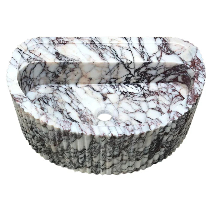 Calacatta Viola Marble Wall-Mount Fluted Bathroom Sink 16x24