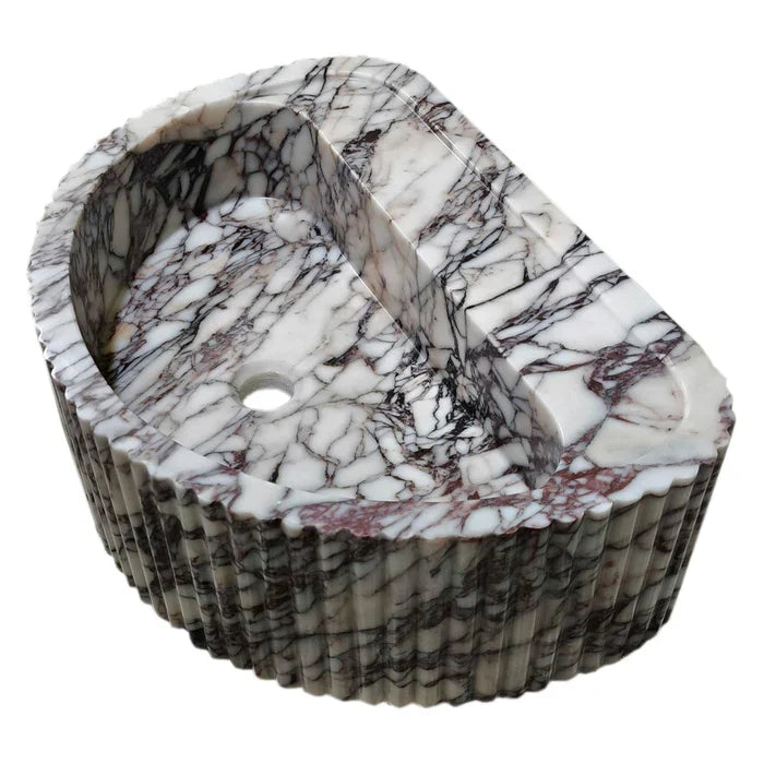 Calacatta Viola Marble Wall-Mount Fluted Bathroom Sink 16x24
