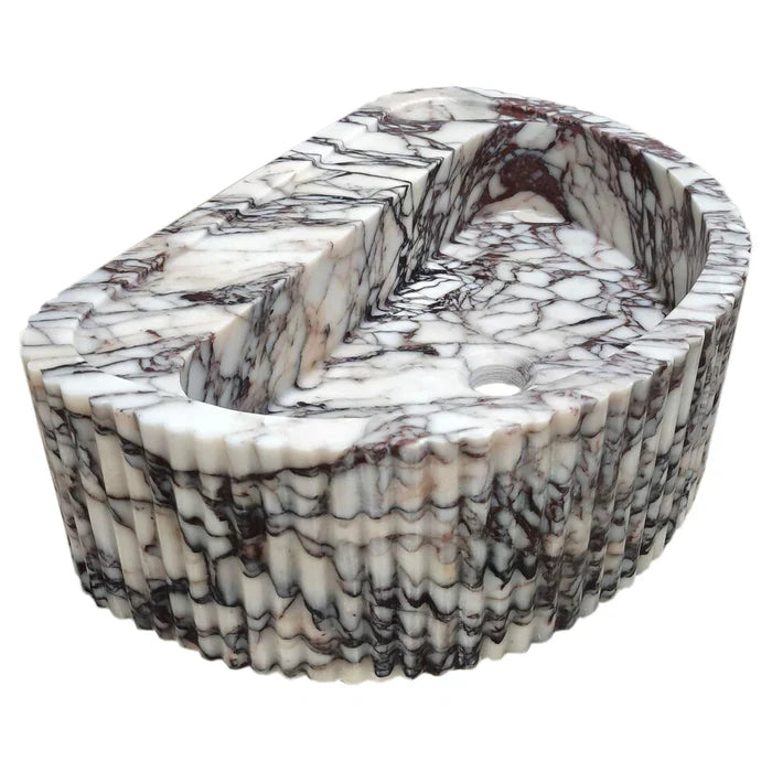 Calacatta Viola Marble Wall-Mount Fluted Bathroom Sink 16x24