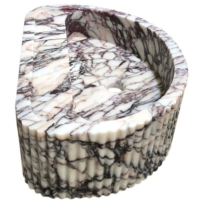 Calacatta Viola Marble Wall-Mount Fluted Bathroom Sink 16x24