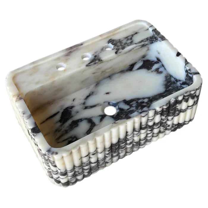 Calacatta Viola Marble Wall-Mount Rectangular Fluted Bathroom Sink - Polished