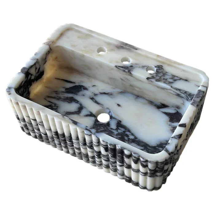 Calacatta Viola Marble Wall-Mount Rectangular Fluted Bathroom Sink - Polished