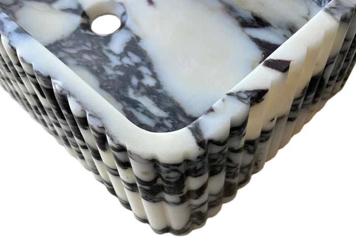 Calacatta Viola Marble Wall-Mount Rectangular Fluted Bathroom Sink - Polished