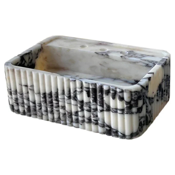 Calacatta Viola Marble Wall-Mount Rectangular Fluted Bathroom Sink - Polished