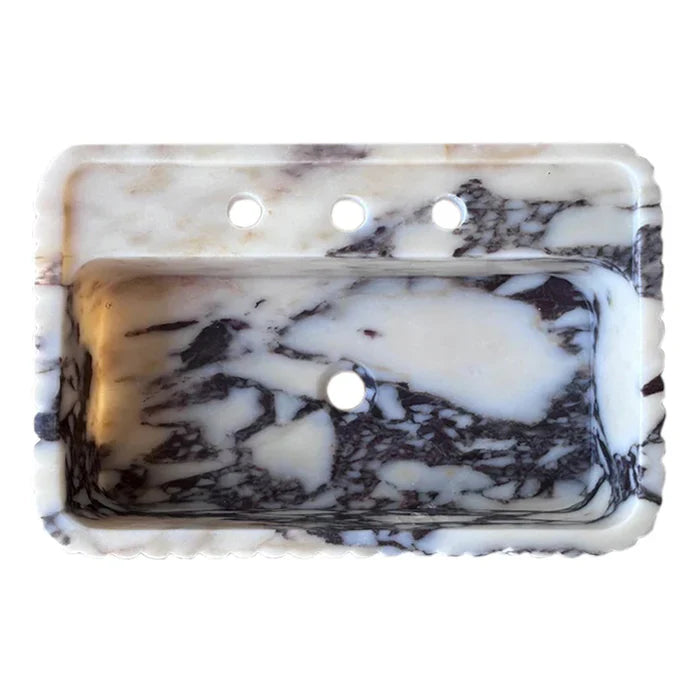 Calacatta Viola Marble Wall-Mount Rectangular Fluted Bathroom Sink - Polished