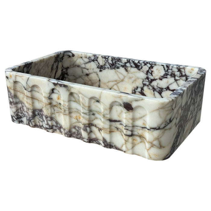 Calacatta Viola Marble Wall-mount Bathroom Vanity Sink Fluted Front NTRVS156